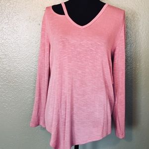 Pink asymmetrical w/shoulder detail top